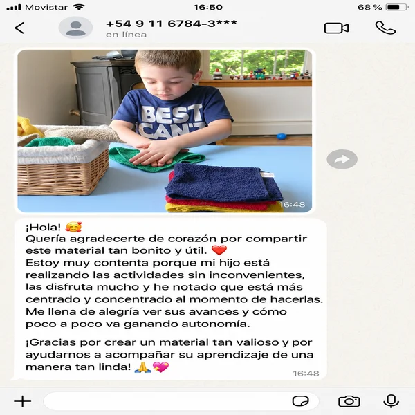 Mensaje de WhatsApp de una mamá agradecida: su hijo hace las actividades sin inconvenientes, las disfruta y está más concentrado